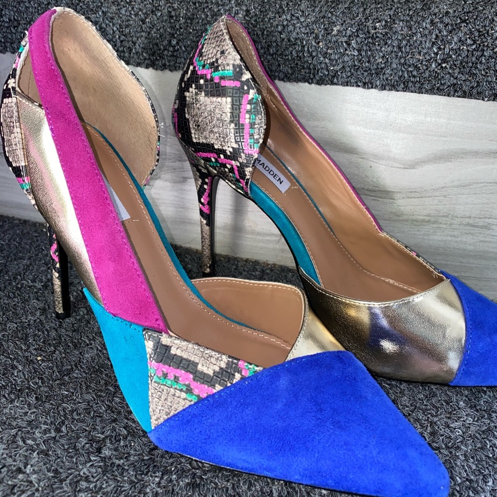 Steve Madden snakeskin color block heels